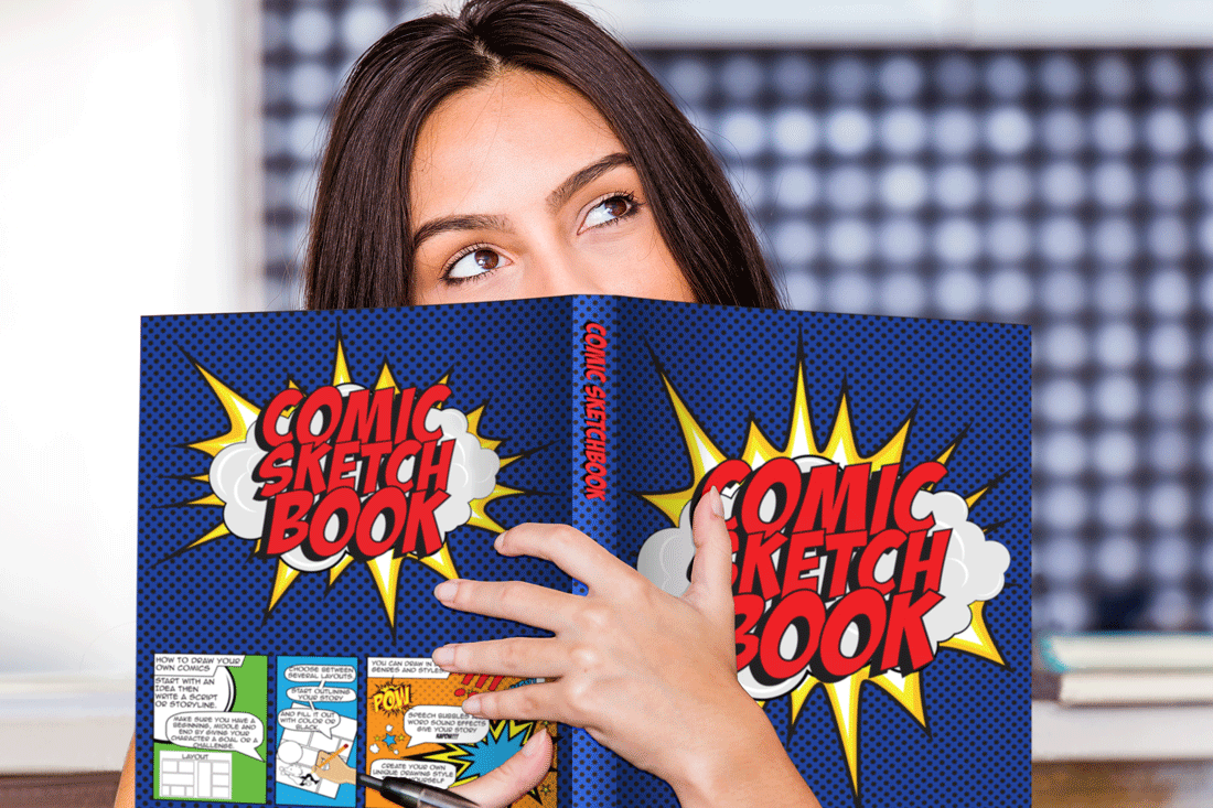 Comic sketchbook cover and layout design